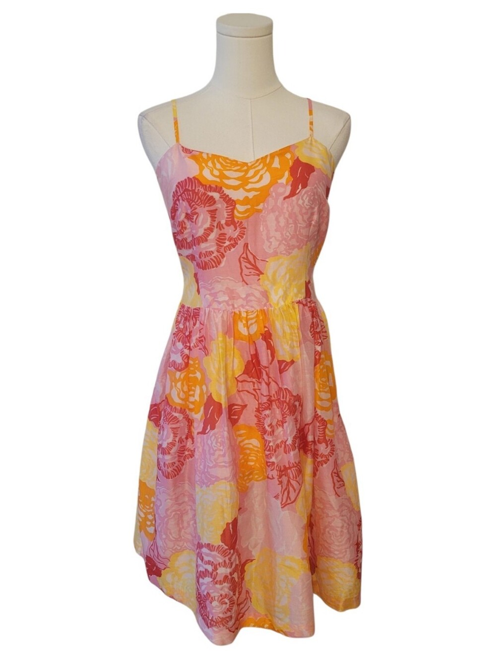 Lilly Pulitzer Pink & Yellow Floral Cotton & Silk Dress Size 2